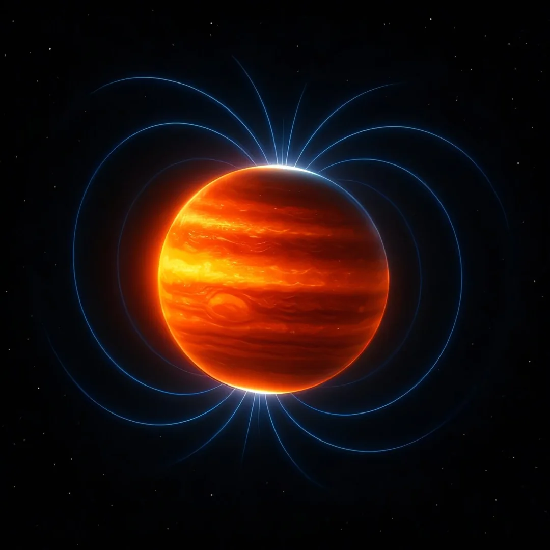 Early Jupiter: A Bloated Giant with an Immense Magnetic Field Revealed