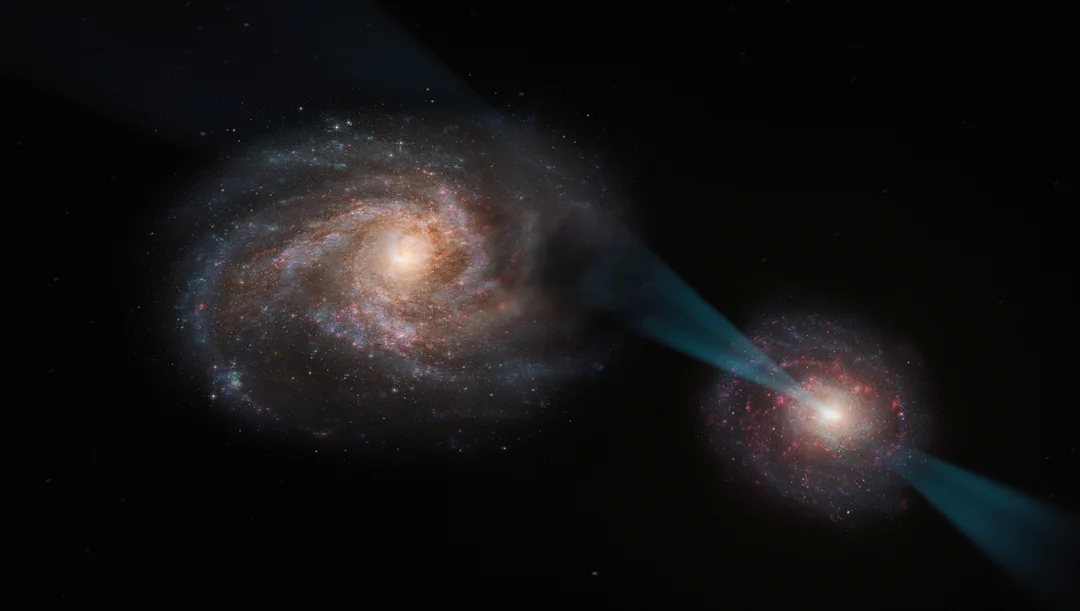Cosmic Joust: Black Hole’s Radiation Spears Galaxy in Unprecedented Collision